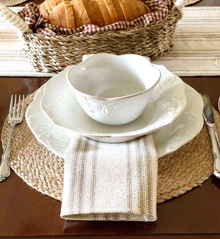 Wild Oats Interiors Farmhouse Home Decor Striped Tan Napkins