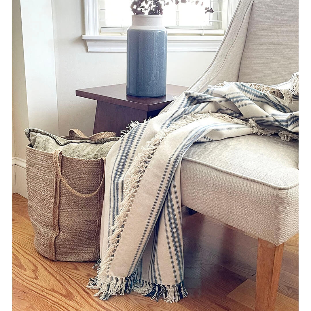 Wild Oats Interiors Farmhouse Home Decor Grain Sack Throw Blanket