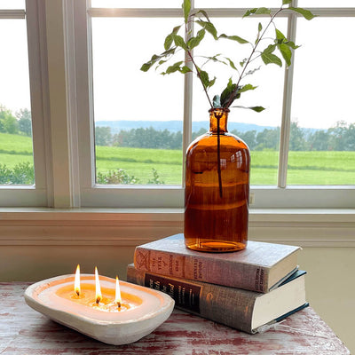 Wild Oats Interiors Amber Glass Vase Farmhouse French Country Cottage Home Decor