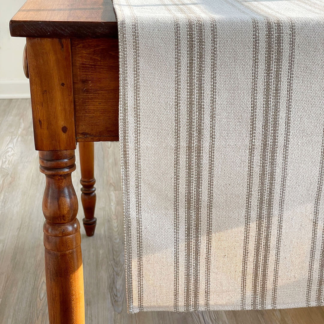 Wild Oats Interiors Farmhouse Home Decor Stripe Table Runner Linen